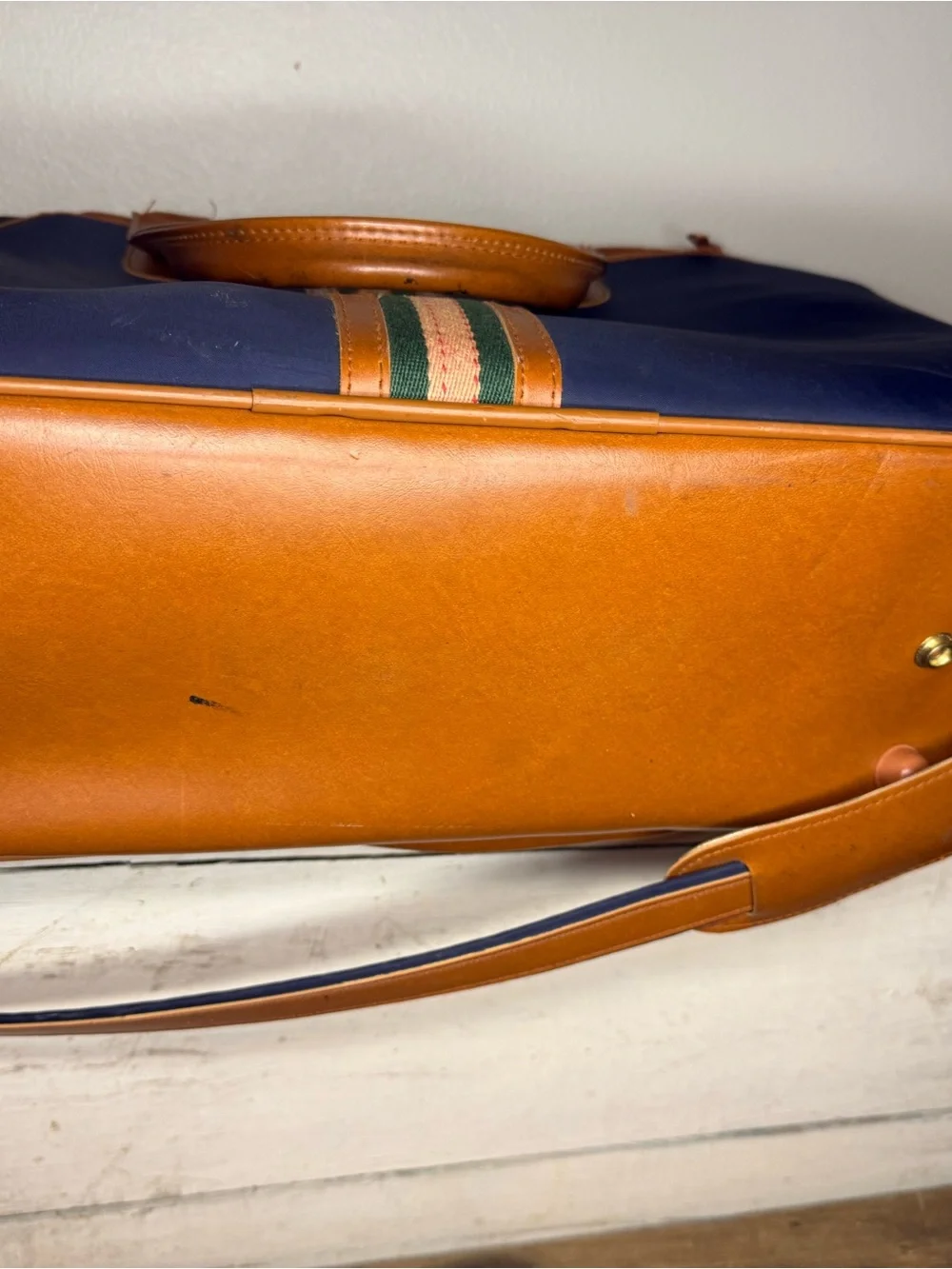 Vintage Montini bag w/Raquet Holder Bag Holder Case Navy Blue Canvas, Leather